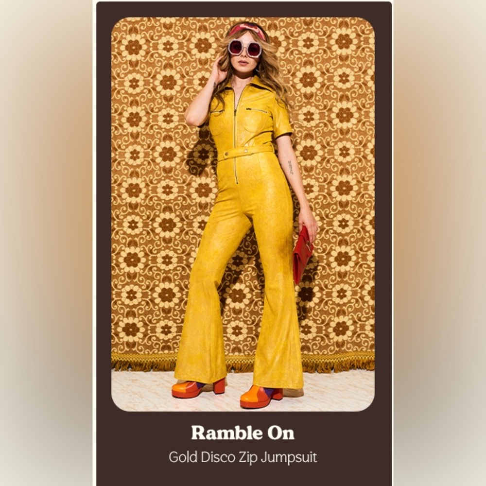 Hippie Shake ‘Ramble On’ antiques gold stretch zip jumpsuit. Fits a size 2.